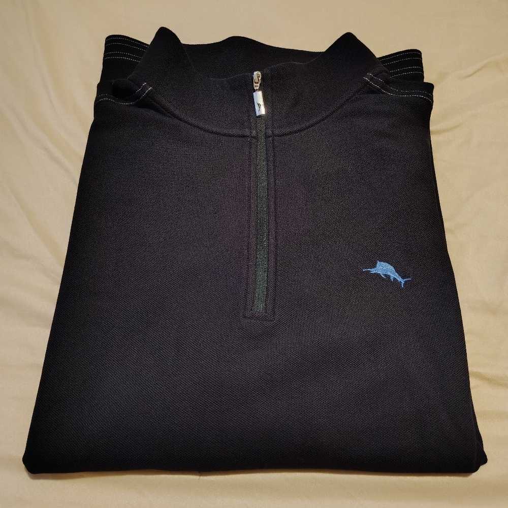 Tommy Bahama Black Zip-Up Sweater with Blue Logo